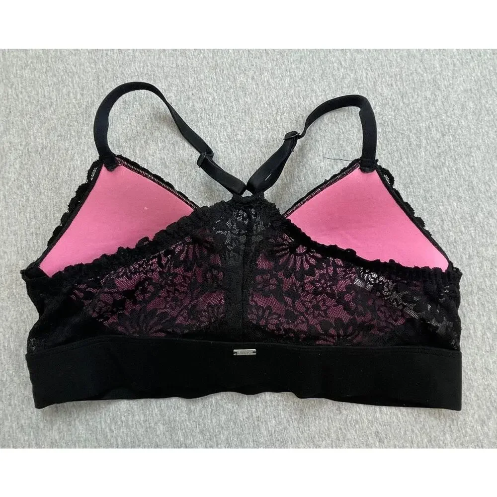 Victorias Secret Pink Bra Womens M Lightly Lined Black Lace Underwire Racerback